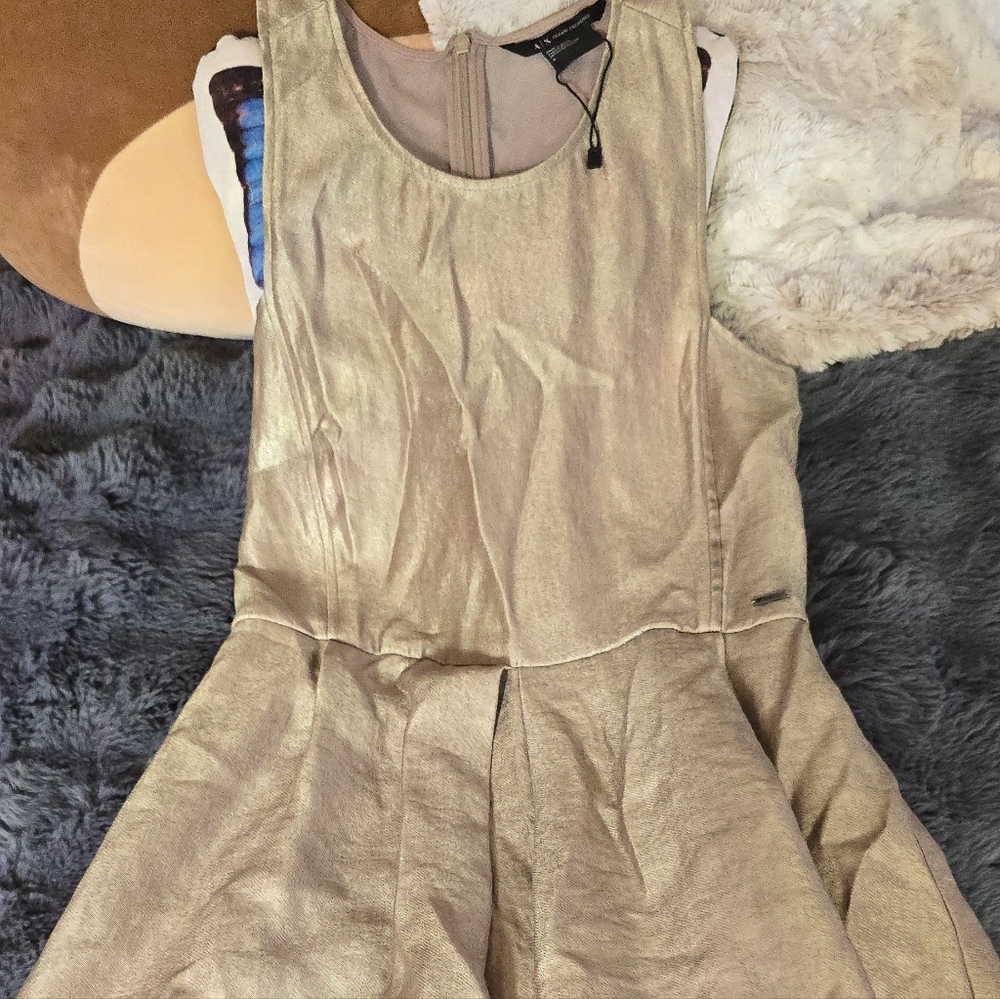 A/X Armani Exchange Metallic Gold Fit-and-Flare Dress